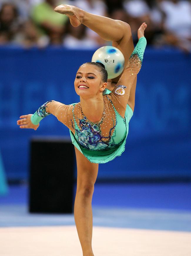 Gymnast Alina Kabaeva of Russia performs in Athens. Picture: AFP