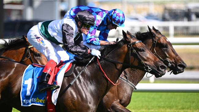 Mr Brightside (outside) was given a scare by Pride Of Jenni in the Group 1 Orr Stakes last month. Picture: Vince Caligiuri/Getty Images