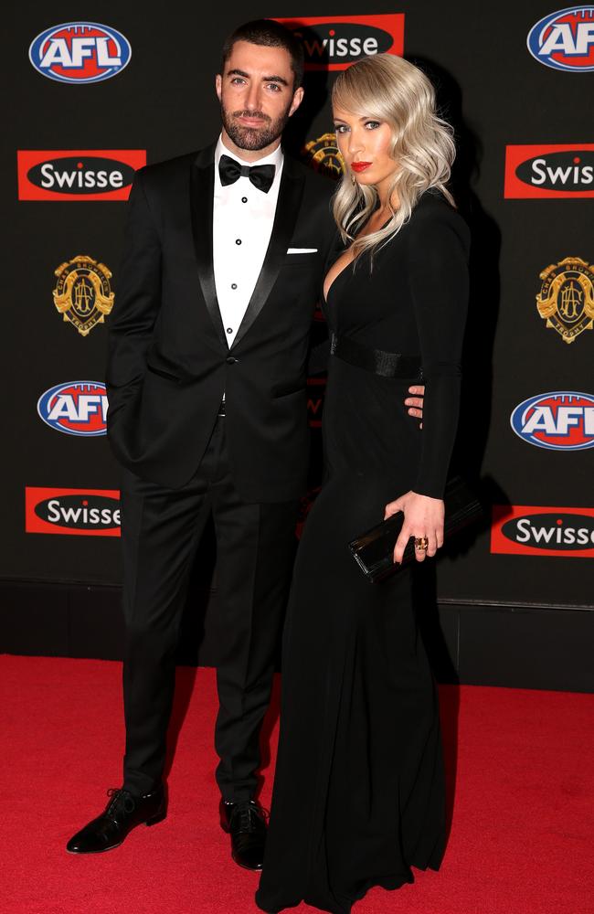 Kade Simpson of Carlton and partner Diana Steiner arrive on the red carpet for the 2015 AFL Brownlow Medal Picture: Tim Carrafa