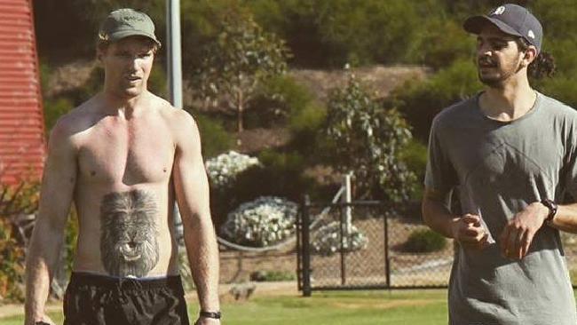 Jake Stringer debuted this lion tattoo at Essendon pre-season training. Picture: Essendon FC