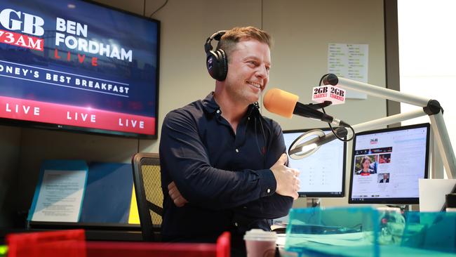 Fordham in his studio at 2GB’s Pyrmont headquarters. Picture: John Feder/The Australian.