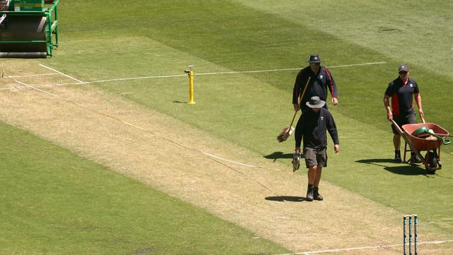 The pitch that forced the match to be abandoned. Picture: AAP Image/Sean Garnsworthy