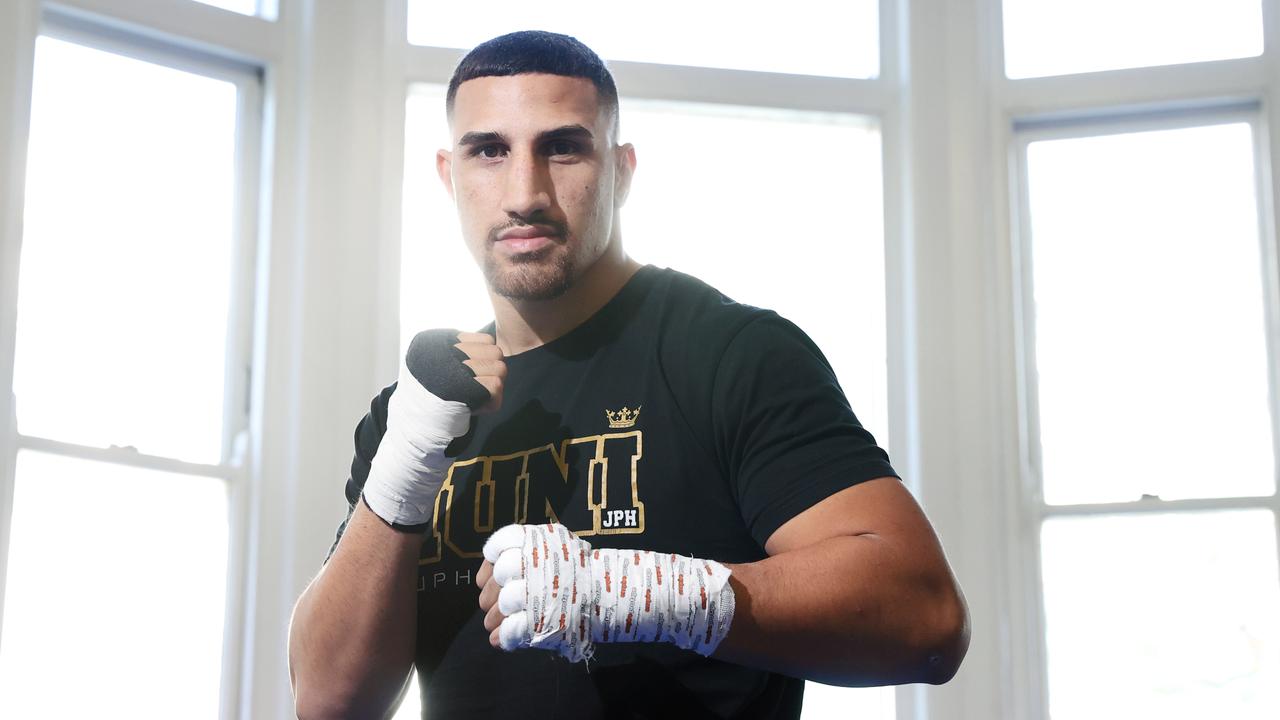 Justis Huni ahead of one of his final sessions at Boxing Works Gym at Kings Cross in Sydney. Picture: Richard Dobson