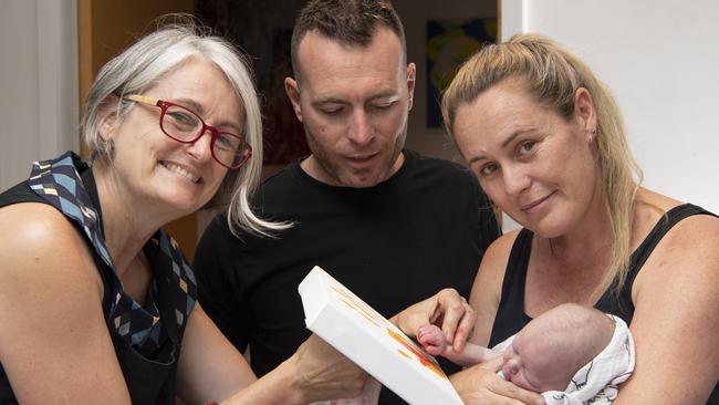 Registered art therapist Judy King with Ryan and Kirsten Haran and baby Regan. Picture: Monique Harmer