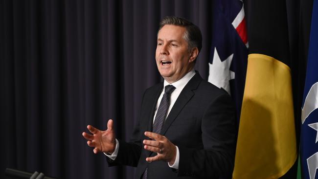 Health Minister Mark Butler holds a press conference at Parliament House in Canberra. Picture: NewsWire / Martin Ollman