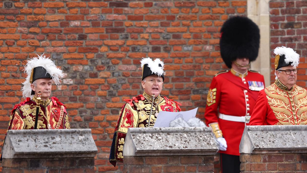 David Vines White, Garter King of Arms reads the Principal Proclamation, from the balcony overlooking Friary Court after the accession council as King Charles III is proclaimed King, at St James. Picture: Getty