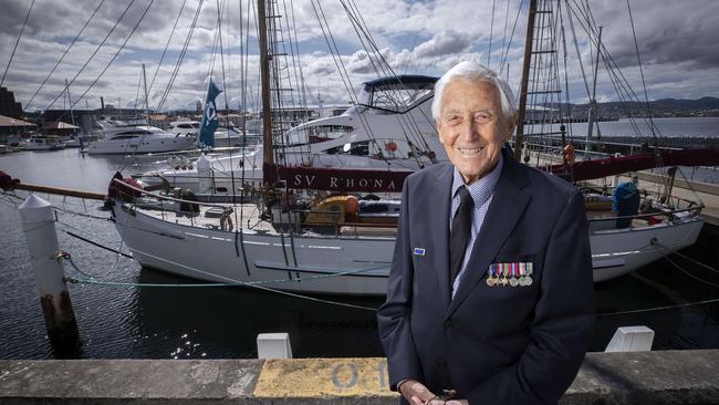 World War II veteran Brian Winspear celebrates his 102nd birthday at Hobart. Picture: Chris Kidd