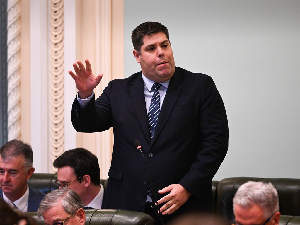 Queensland Transport Minister Brent Mickelberg speaks during Question Time at Parliament House in Brisbane. Picture: Dan Peled