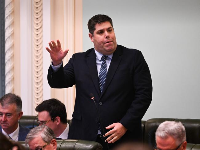 Queensland Transport Minister Brent Mickelberg speaks during Question Time at Parliament House in Brisbane. Picture: Dan Peled