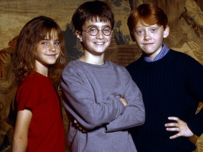 Emma Watson, Daniel Radcliffe and Rupert Grint twenty years ago in the  first Harry Potter film Harry Potter and The Philosopher's Stone. Picture: Supplied