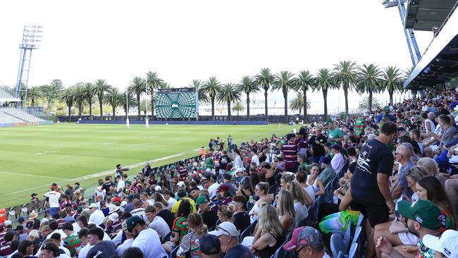 Crowd shots from the delayed NRL trial match.