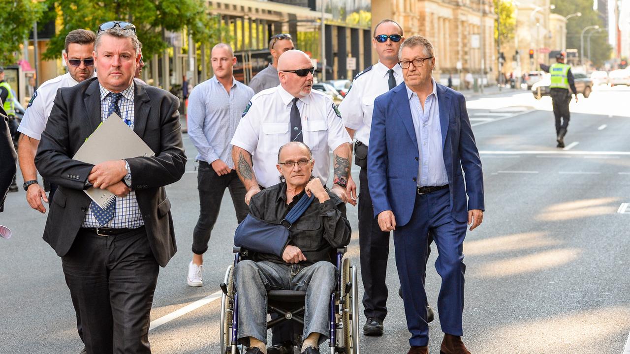 Domenic Perre with his legal team including James Noblet (left) and Gilbert Aitken (right).. Picture: NewsWire / Brenton Edwards