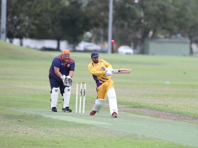 Palm Beach Currumbin (batting) vs. Runaway Bay in the Community Div 3 competition. Pat Prasad. 25 November 2023 Palm Beach Picture by Richard Gosling