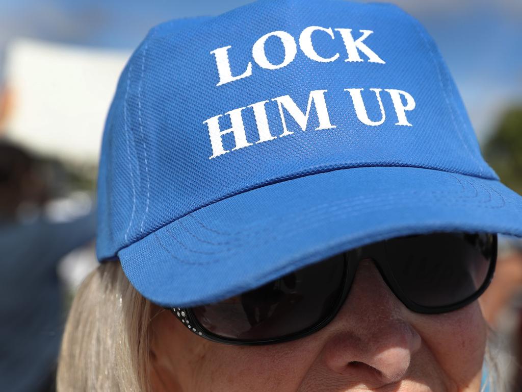 A protester outside of the Trump National Doral golf resort urging at the time of Donald Trump’s impeachment trial. Picture: Getty Images/AFP