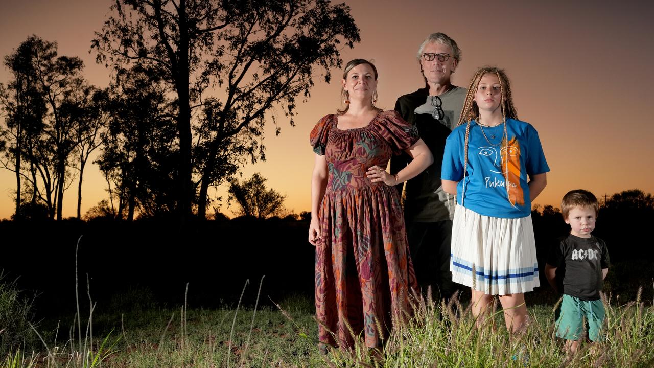 Fregon Anangu School principal Sara Porzio with her husband Randall, daughter Nessarose, 13, and son Ezra, 3. Picture: Dean Martin