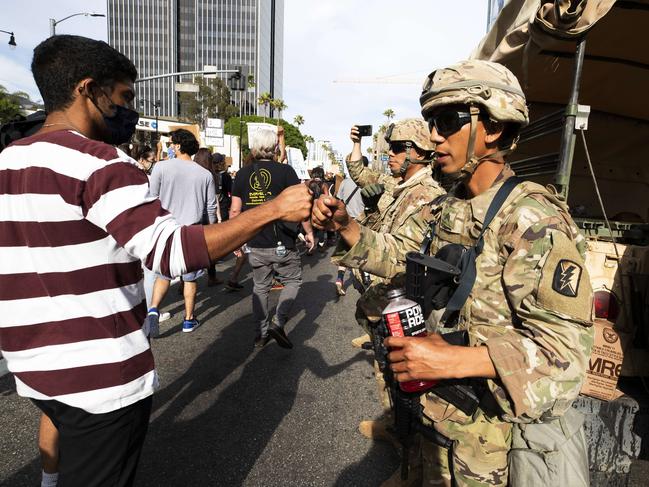 The peaceful protests in LA come after a week of escalating unrest. Picture: Brent