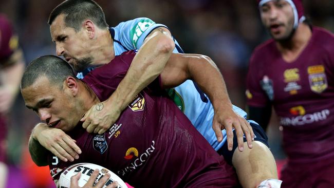 Will Chambers and Mitchell Pearce. Picture: Gregg Porteous