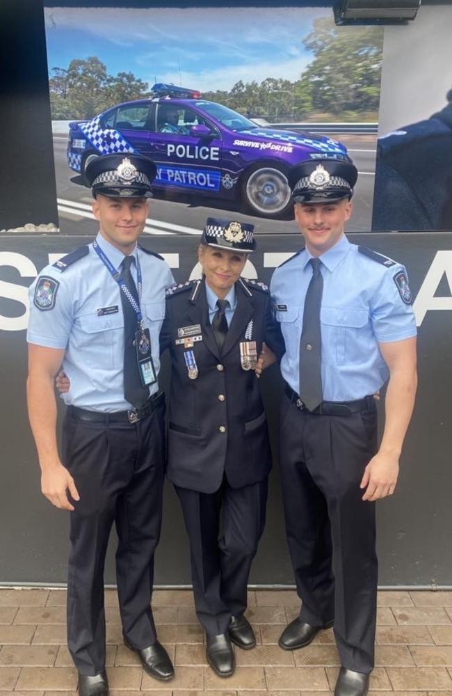 Senior Sergeant Angelique Maloney with her sons, Josh and Matt Munckton. Picture: supplied.