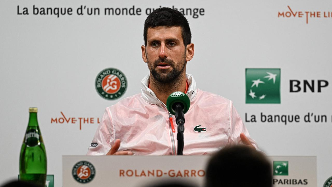 Serbia's Novak Djokovic speaks during a press conference on day six of the Roland-Garros Open tennis tournament. (Photo by Anna KURTH / AFP)