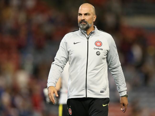 NEWCASTLE, AUSTRALIA - APRIL 06: Markus Babbel coach of the Western Sydney Wanderers looks dejected after the loss during the round 24 A-League match between the Newcastle Jets and the Western Sydney Wanderers at McDonald Jones Stadium on April 06, 2019 in Newcastle, Australia. (Photo by Ashley Feder/Getty Images)