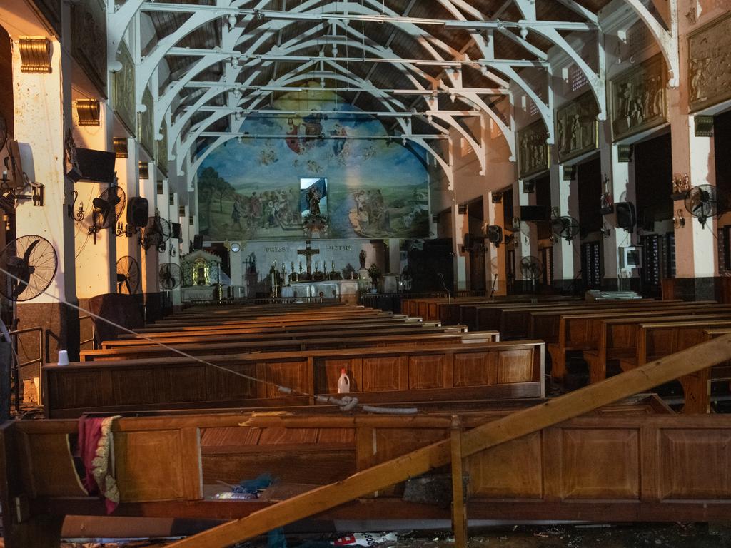 The bomb-damaged interior of St Anthony's Shrine in Colombo, Sri Lanka. Picture: Getty