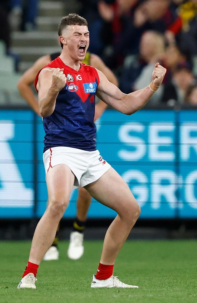 Daniel Turner celebrated each of his three goals in style. Picture: Michael Willson/AFL Photos via Getty Images