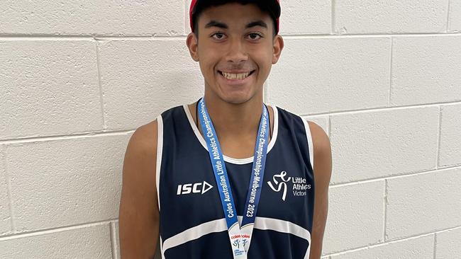 Theodore Eliadis is all smiles after winning gold in the shot put. Picture: Shane Jones.