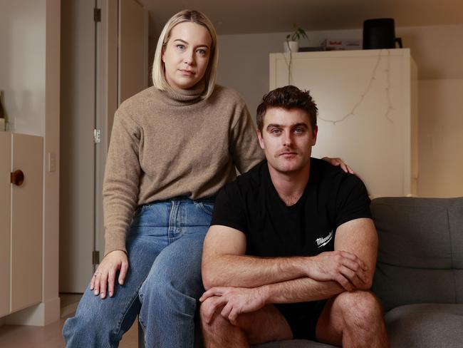 Renters Eliza Putnis and Damyn Santi-Hunt will likely be forced out of Sydney and move to the Centtral Coast because of increased rents in the city. Picture: Tim Hunter