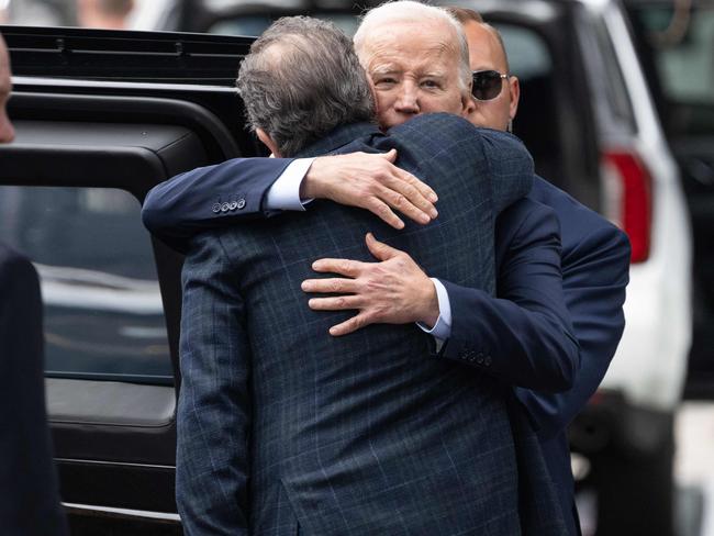 US President Joe Biden hugs his son Hunter Biden. Picture: AFP