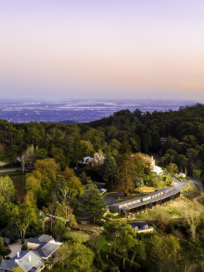 Supplied Editorial An aerial view of Sequoia Lodge in the Adelaide Hills.