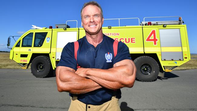 Aviation firefighter Justin Wessels at Sydney Airport. Pic: AAP Image/Joel Carrett