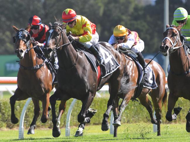 Jockey Glyn Schofield rides California Zimbol to victory at Randwick Racecourse on May 8, 2019. Picture: AAP Image/Simon Bullard