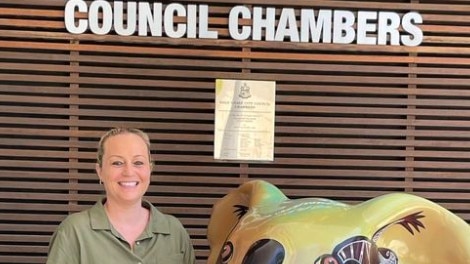 Samantha Delmege, a candidate for Division Six, in the 2024 local government poll, outside the Evandale Chambers on the Gold Coast.