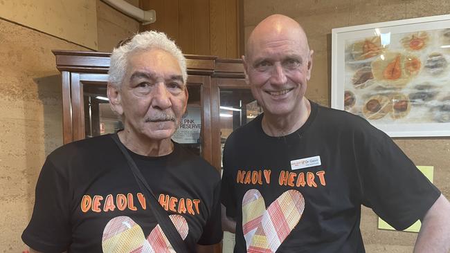 Cultural guide “Dr Greg” and Dr Gavin Wheaton at the kick off of the Deadly Heart Trek in Alice Springs. Dr Wheaton has been working in the RHD space for “the better part of 40 years”.