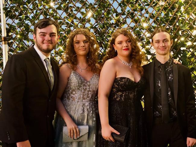 Kirk Ruck, Sharvani McCoombes, Savannah McCoombes and Jim Smith arriving at the Proserpine State High School Year 12 Formal held at the Whitsunday Marine Club on Wednesday, November 16, 2022.