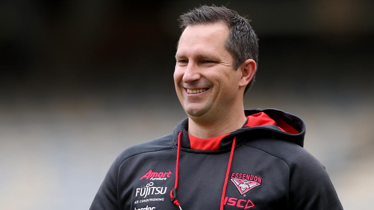 Essendon performance coach Hayden Skipworth is seen during an Essendon Bombers training session at Optus Stadium in Perth, Wednesday, September 4, 2019. (AAP Image/Richard Wainwright) NO ARCHIVING