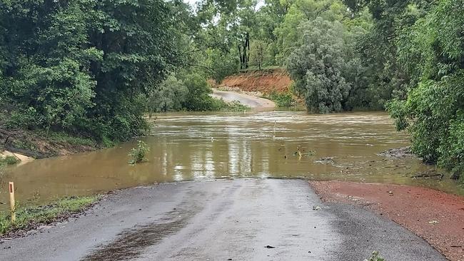 The Wenlock River at the Moreton Telegraph Station photographed on Sunday. On Monday the river was 3.56m above bridge and steady. Picture: Kerry Mccallum