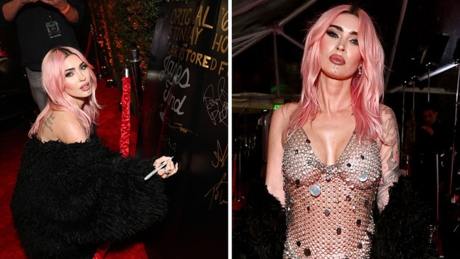 Megan Fox wears a chainmail dress at Grammys 2024 viewing party. Picture: Supplied