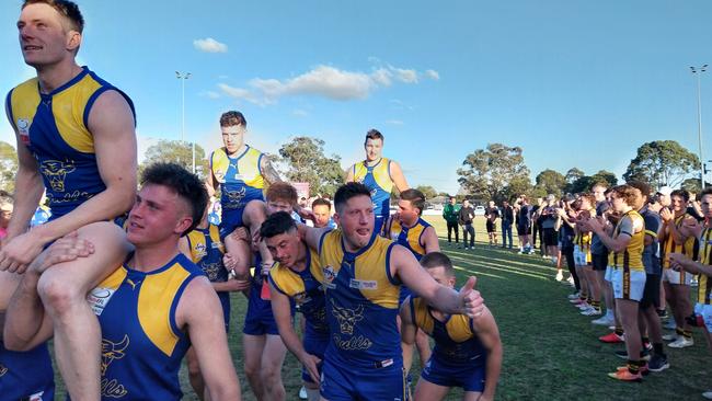 EFNL 2024: Noble Park farewells Kyle Martin, Jackson Sketcher, Luke Bull and Chris Horton-Milne on Saturday as players form a guard of honour. Picture: Daniel Cencic