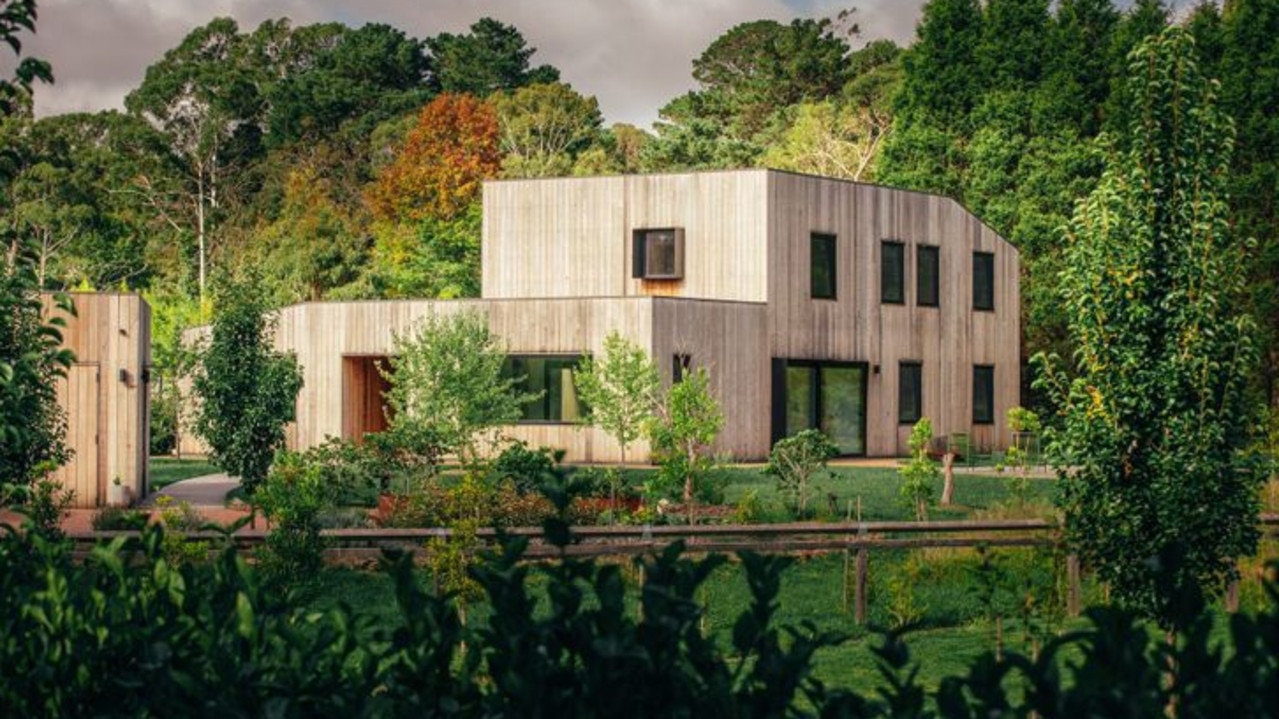 The solar passive-designed two-level property named Evergreen House features triple-glazed windows, mechanical ventilation, and a 20,000L rainwater storage in two concrete tanks.