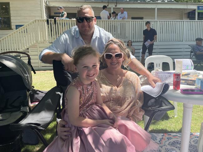 Jo, Blake and Anthony Kidd at the 2025 Hanging Rock Races. Picture: Himangi Singh