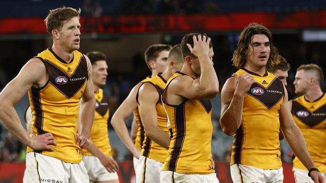 The Hawks pushed the Dees all the way, but the premiers just had enough polish. Picture: AFL Photos/Getty Images