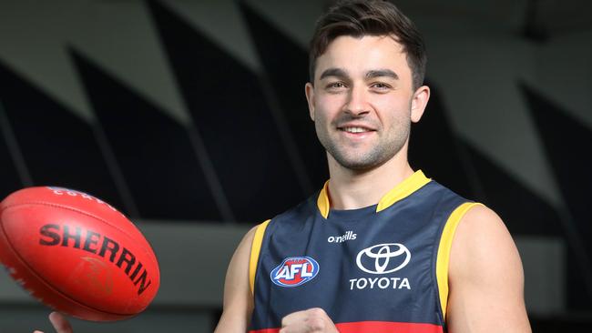 Brett Turner is all smiles after being selected by Adelaide at the 2022 AFL mid-season rookie draft. Picture: Dean Martin