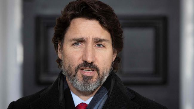 Canadian Prime Minister Justin Trudeau speaks to reporters. Picture: AFP.