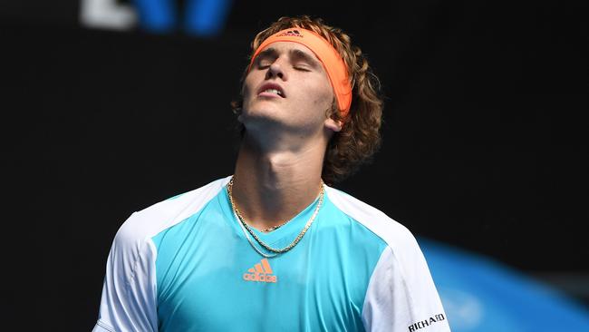 Alexander Zverev was feeling the heat early in the fourth set. Picture: AFP