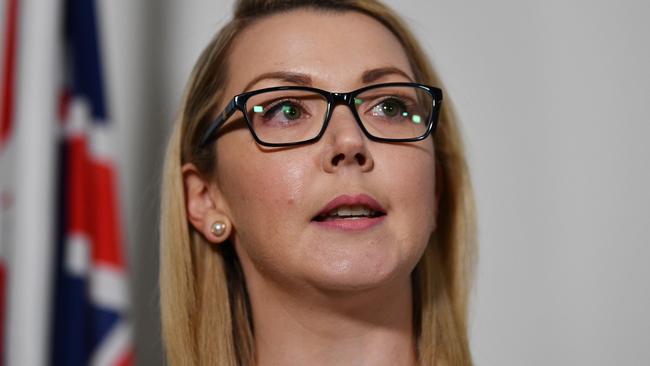 Nick Xenophon Team (NXT) Senator Skye Kakoschke-Moore announces her resignation. Picture: AAP.