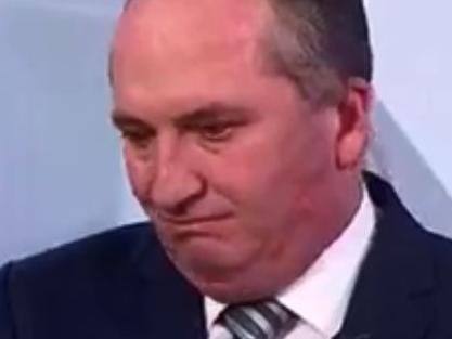 Barnaby Joyce faces off with Labor Senator Jenny McAllister during Seven's NSW election coverage. Picture: Channel 7