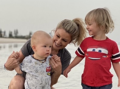 Channel 7 presenter Liz Cantor, husband Ryan Lysaught and their sons Kit (right) and Fin (left).