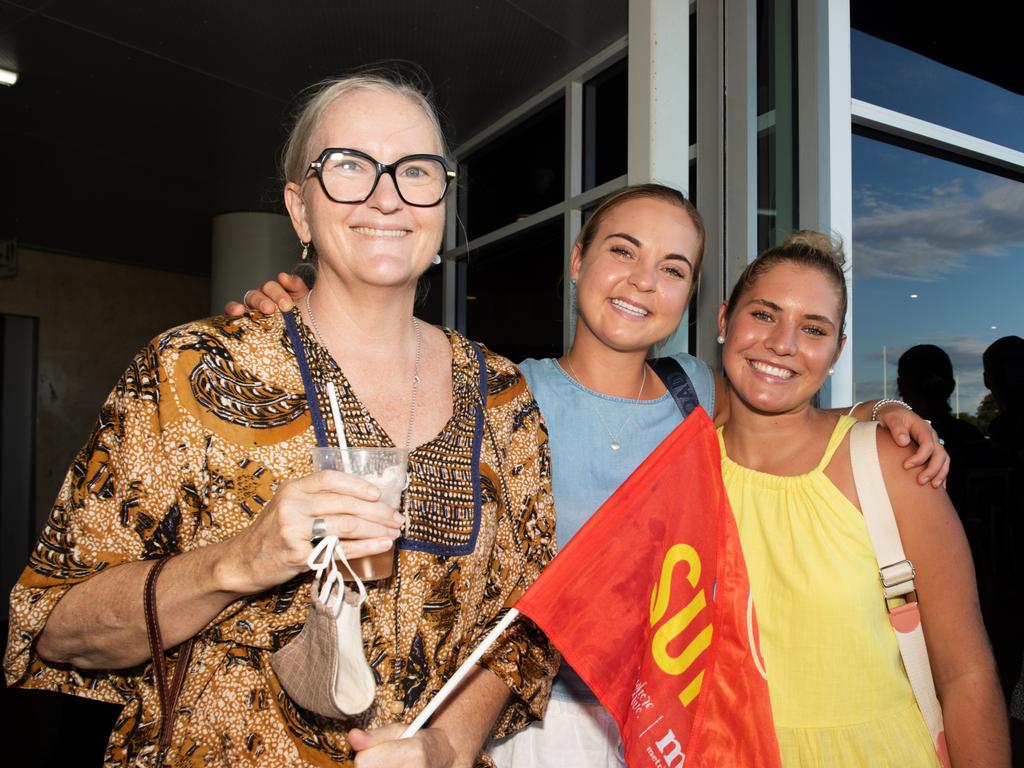 Lisa Rowlands, Addi Johnson and Molli Johnson from Mackay at the Suns AFLW game at Harrup Park.Picture: Michaela Harlow