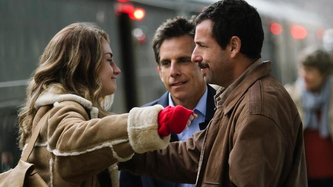 Grace Van Patten congratulates Adam Sandler on taking the acting plaudits for The Meyerowitz Stories, while Ben Stiller looks on.